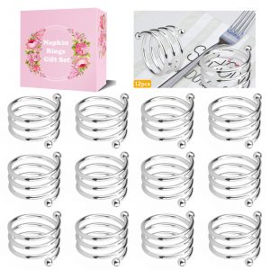 Silver Napkin Rings Set of 12, Dining Table Decor for Wedding